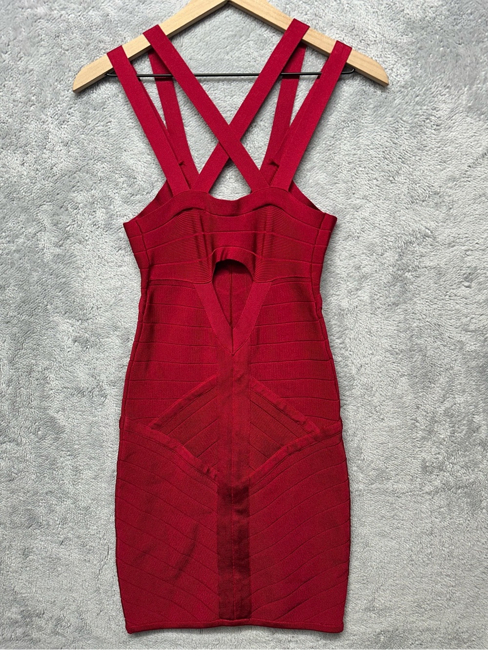 Bebe Y2K Red Bandage Bodycon Dress Strappy Cutout Back Mini Clubwear Going Out - Picture 2 of 9